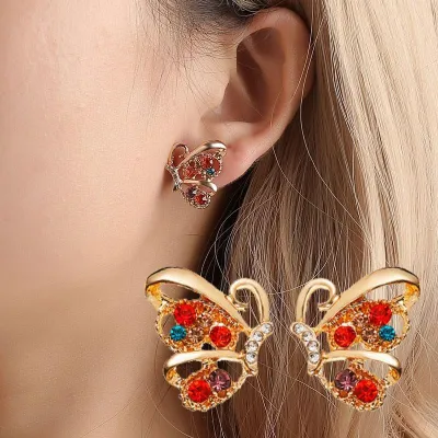 Crystal Colorful Butterfly Stud Earrings 